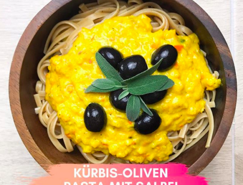 Vegane Kürbis-Olivenpasta Rezept schnell Abendessen